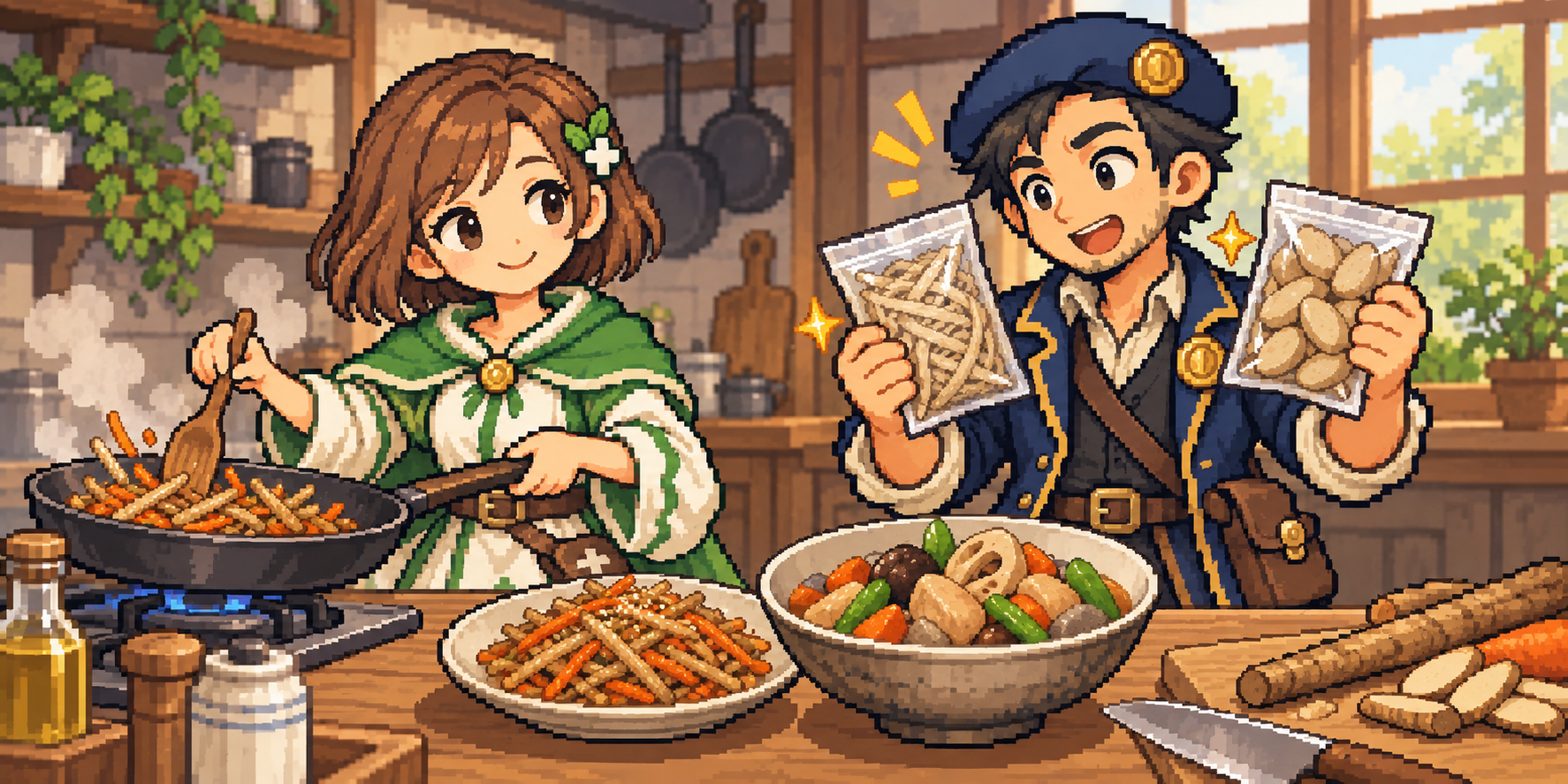水煮ごぼうの食材紹介イラスト