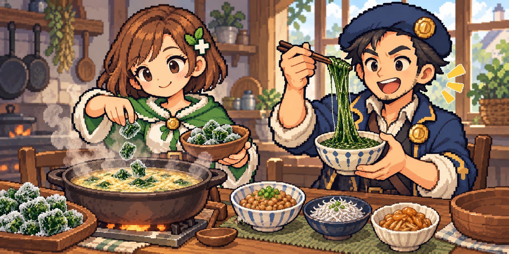 冷凍モロヘイヤの食材紹介イラスト
