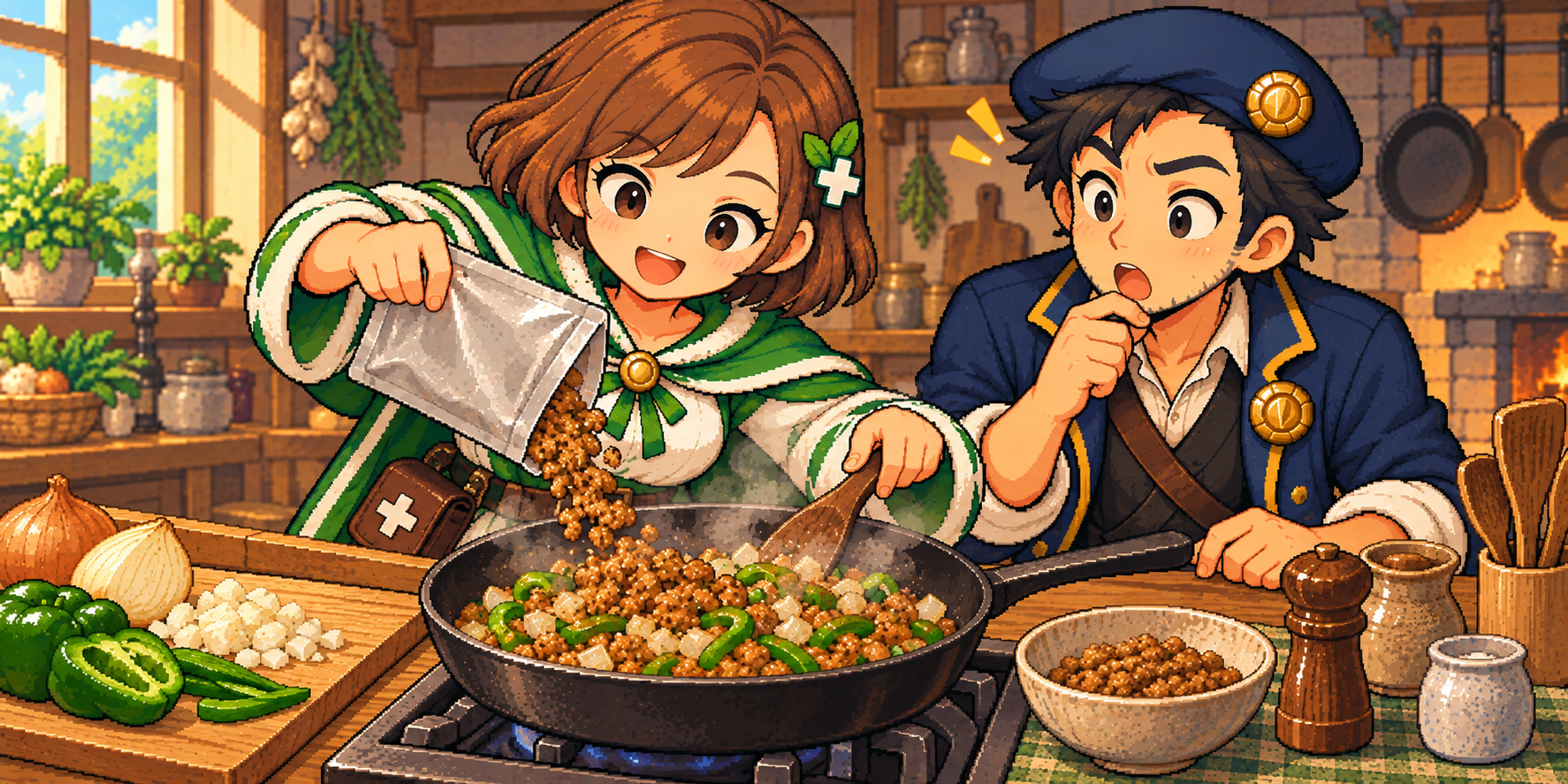 レトルト水戻し済み大豆ミートの食材紹介イラスト