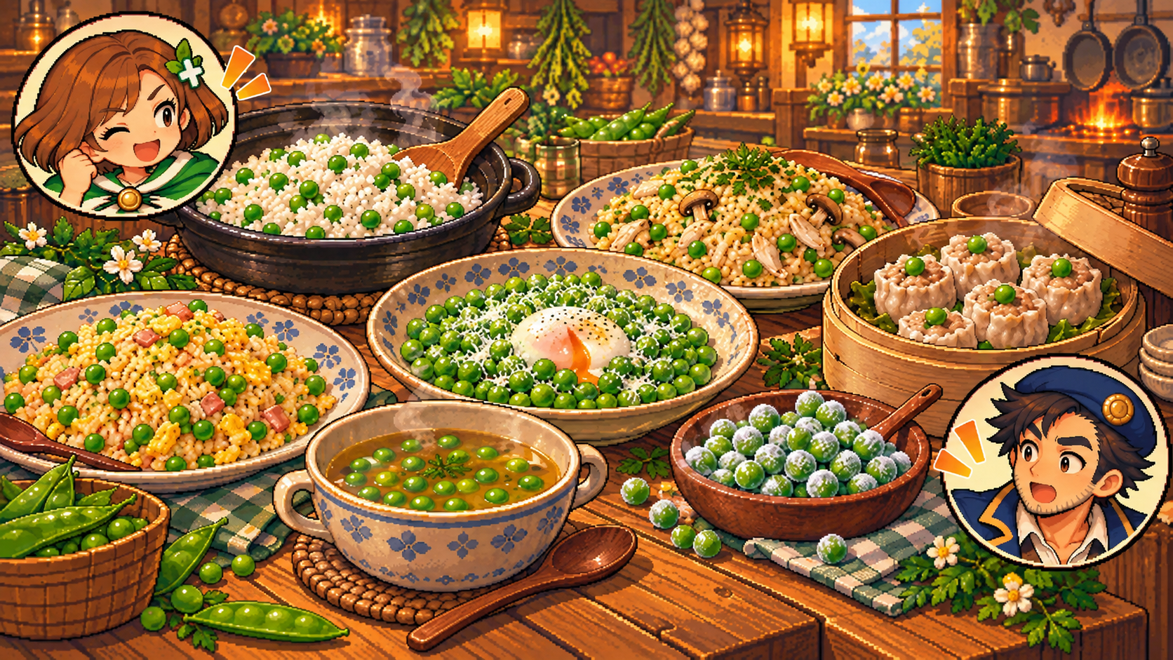 冷凍グリーンピースの食材紹介イラスト