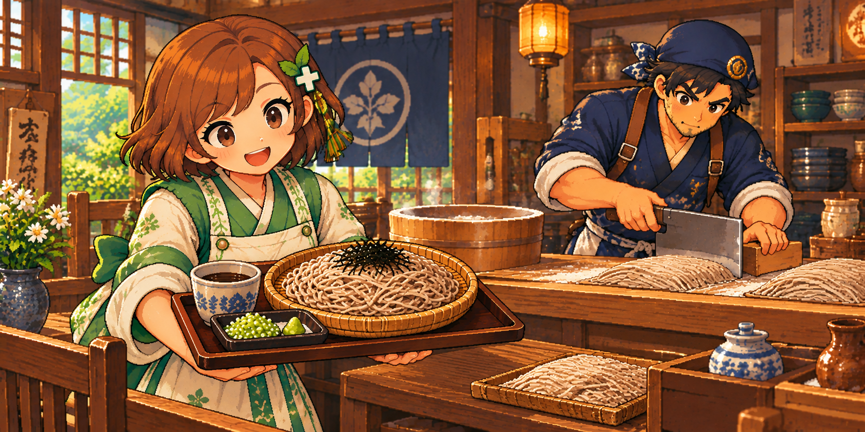 ゆでそばの食材紹介イラスト