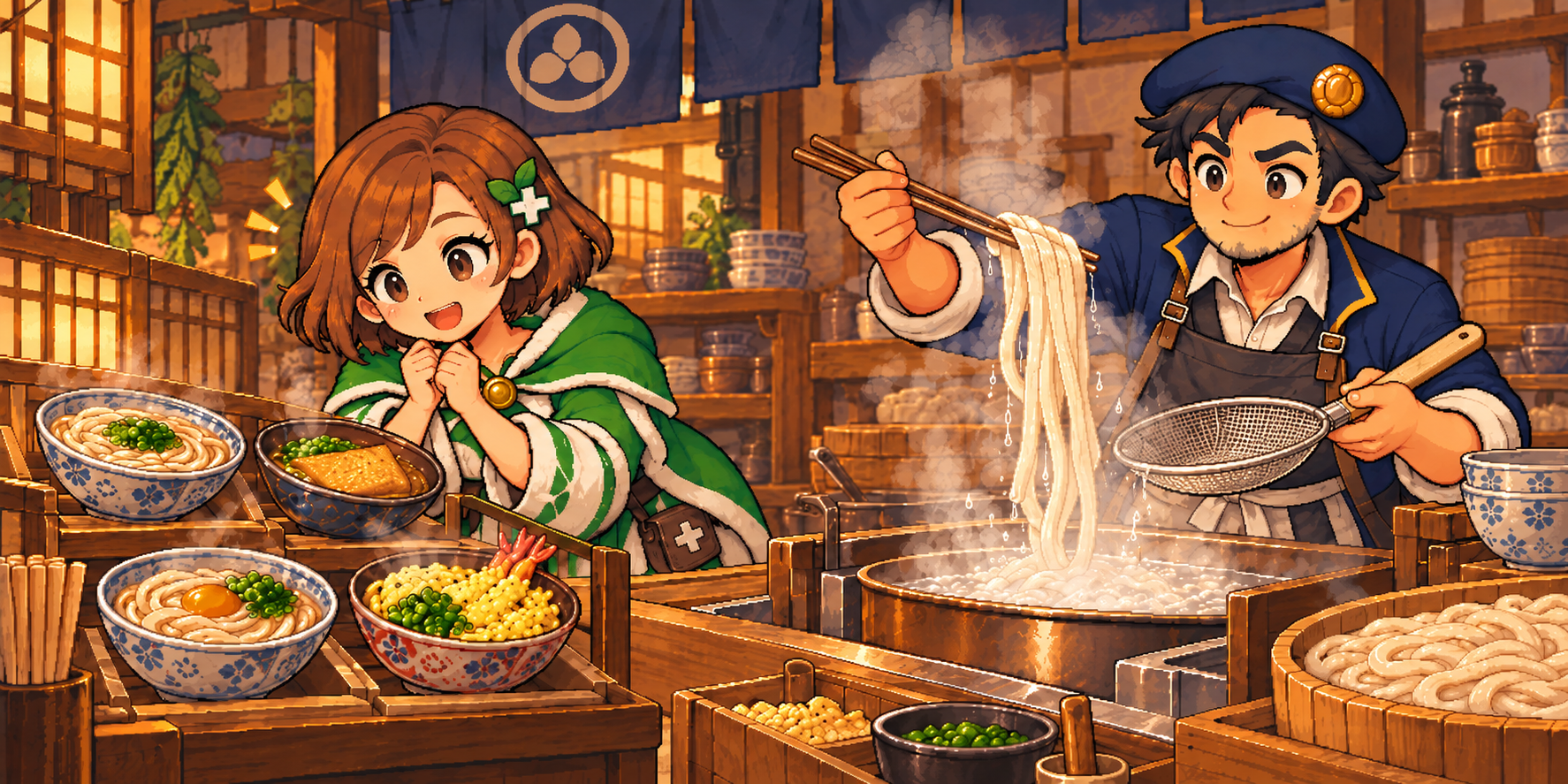 ゆでうどんの食材紹介イラスト