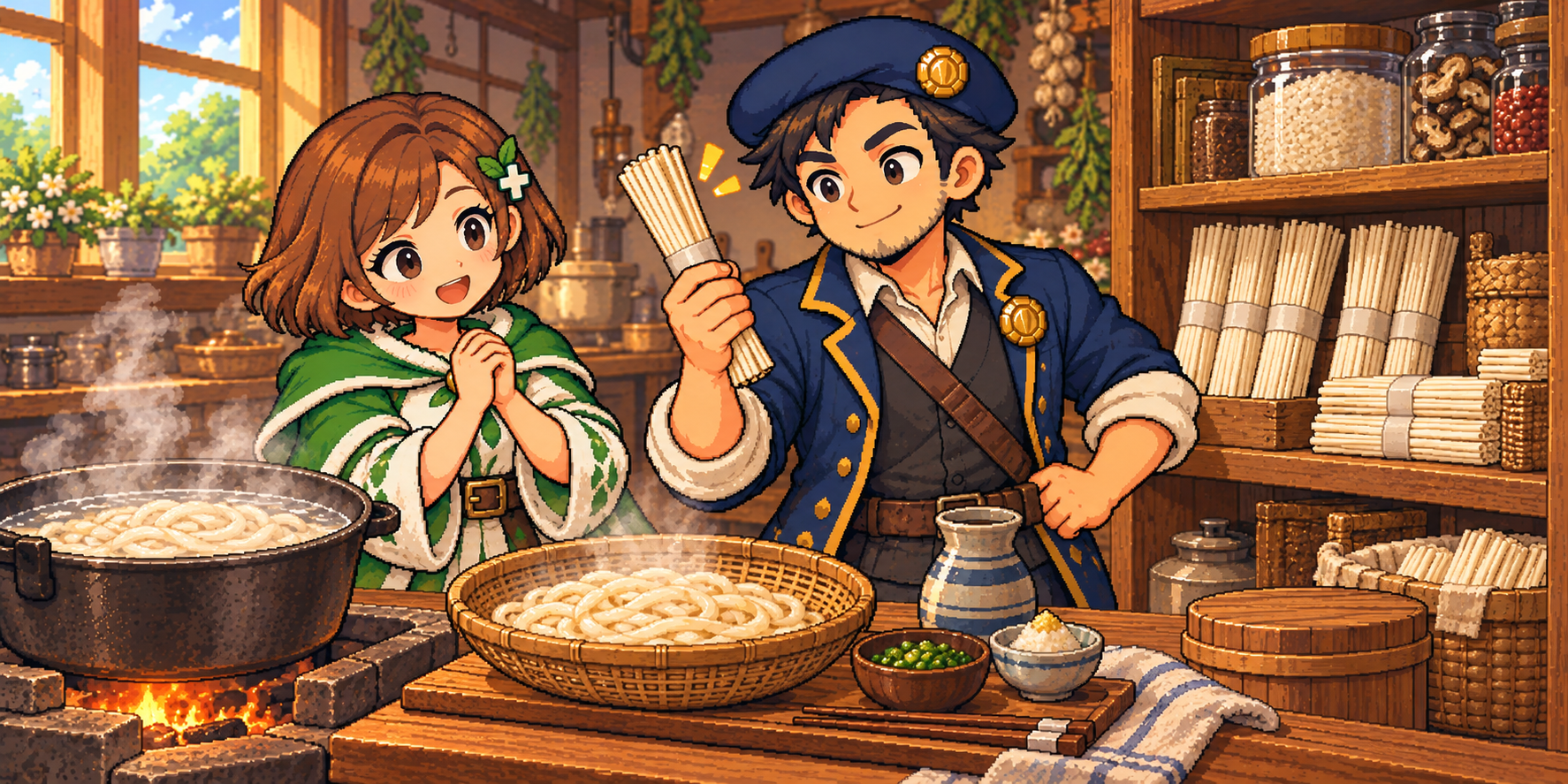 乾麺うどんの食材紹介イラスト